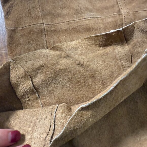 Maxima Wilsons Leather Suede Pants Wide Leg Bottom Camel/Carmel Color Sz 6 - Picture 9 of 12